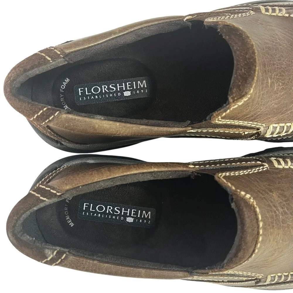 Florsheim Mens 7.5 Leather Slip On Loafers‎ Retro Dad Old School Casual Shoes